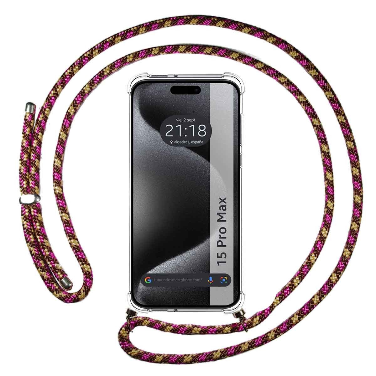 Telefono con cordino. Il telefono mostra l'ora e la posizione.