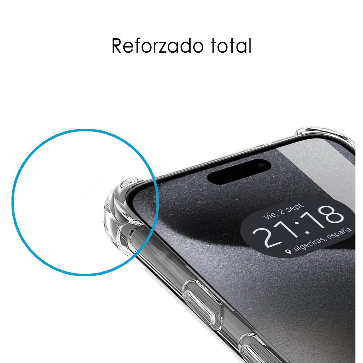Primo piano di un telefono, che mostra il bordo superiore con testo.