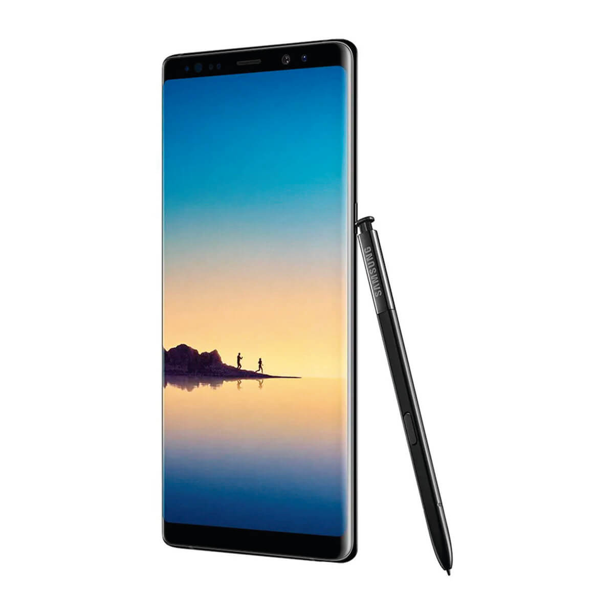 Ein Smartphone mit einem Stift, der sich anlehnt, zeigt ein Landschaftsbild.