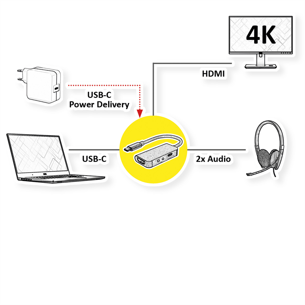 HDMI C, grau ROLINE Typ Dockingstation 4K Notebook-Docking-Station,
