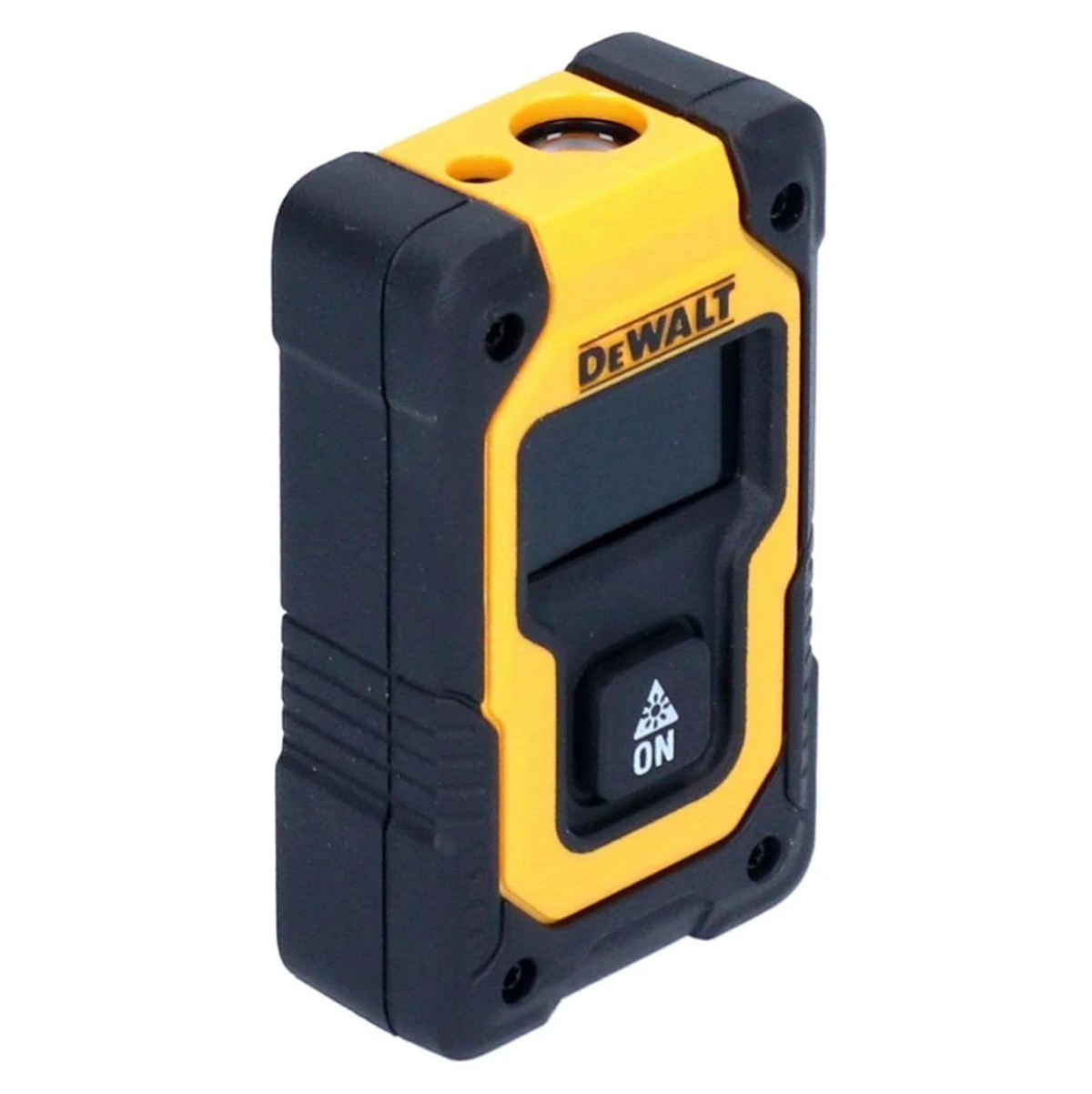 Un medidor de distancia láser Dewalt amarillo y negro.
