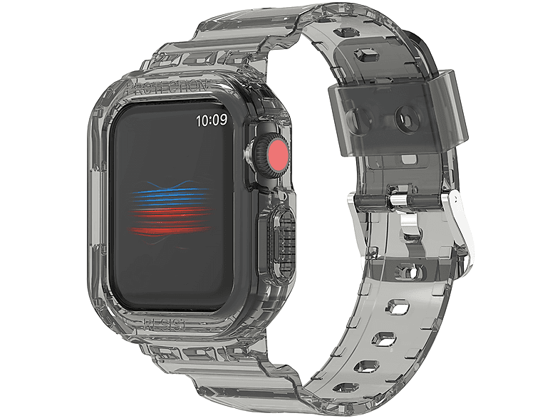 WIGENTO Silikon Kunststoff Design Band, Ersatzarmband, Apple, Watch Ultra 1 + 2 49mm, Transparent / Schwarz | Smartwatch Armbänder