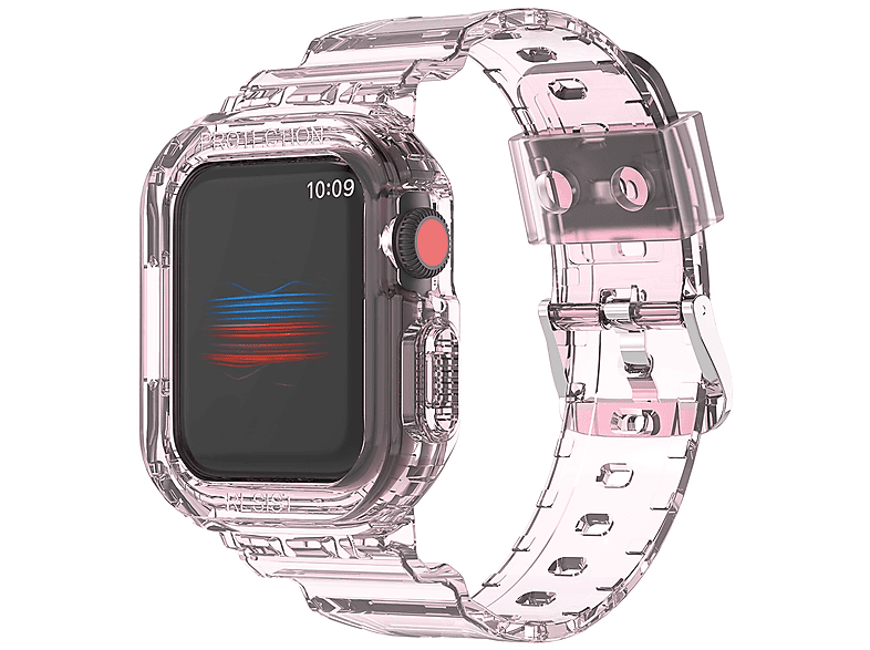 WIGENTO Silikon Kunststoff Design Band, Ersatzarmband, Apple, Watch Ultra 1 + 2 49mm, Transparent / Pink