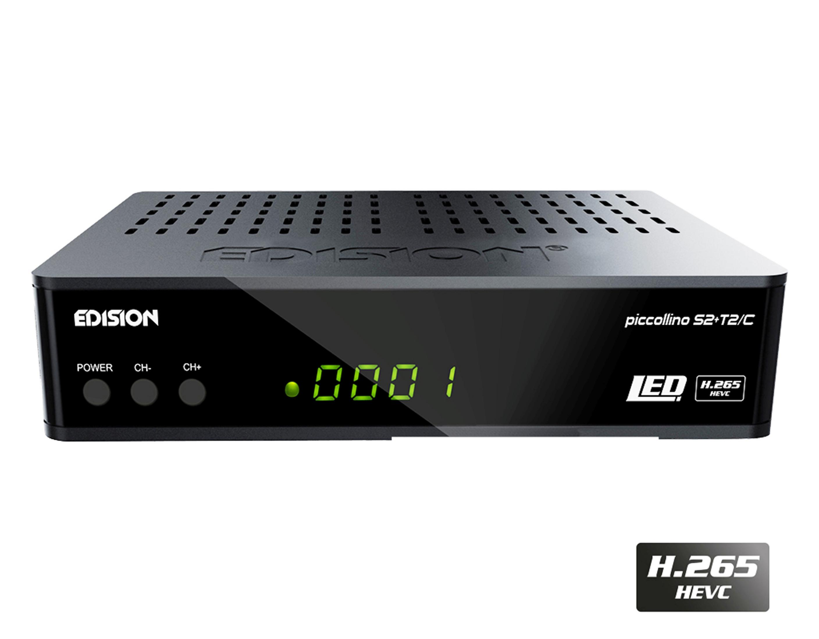 Schwarzer Digitalreceiver, der Zahlen auf seinem Bildschirm anzeigt, mit Logo, isoliert auf Weiß.