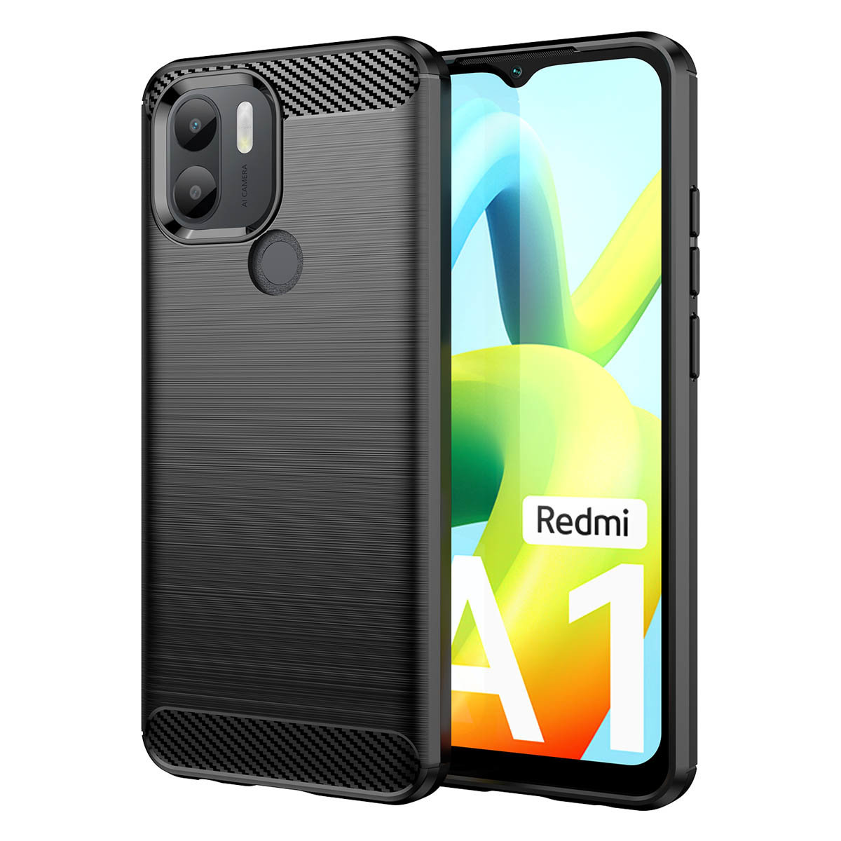 COFI Carbon Case Hülle A1 Plus Xiaomi, Redmi Silikon Backcover, schwarz, mit Redmi kompatibel Xiaomi A1 Hülle flexible Carbon Plus, Schwarz