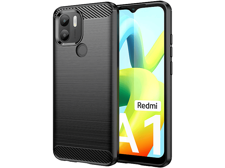 COFI Carbon Case Hülle kompatibel mit Xiaomi Redmi A1 Plus flexible Silikon Carbon Hülle schwarz, Backcover, Xiaomi, Redmi A1 Plus, Schwarz