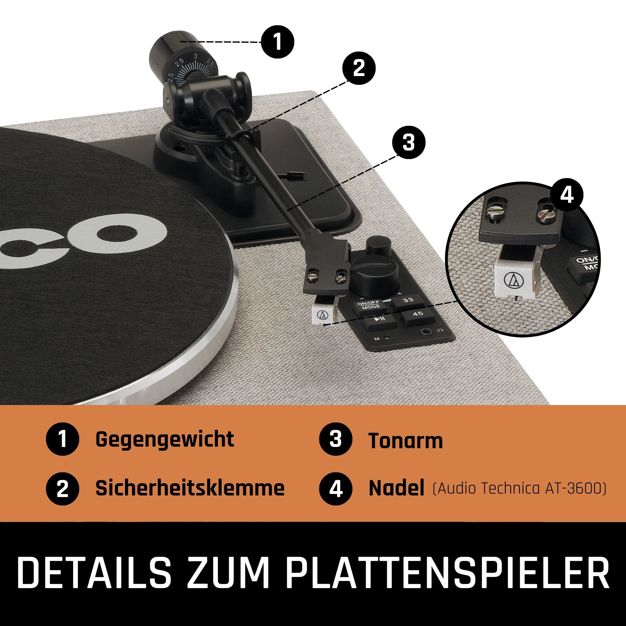 LENCO LS-440GY Grau Plattenspieler eingebaute 4 Lautsprecher - 