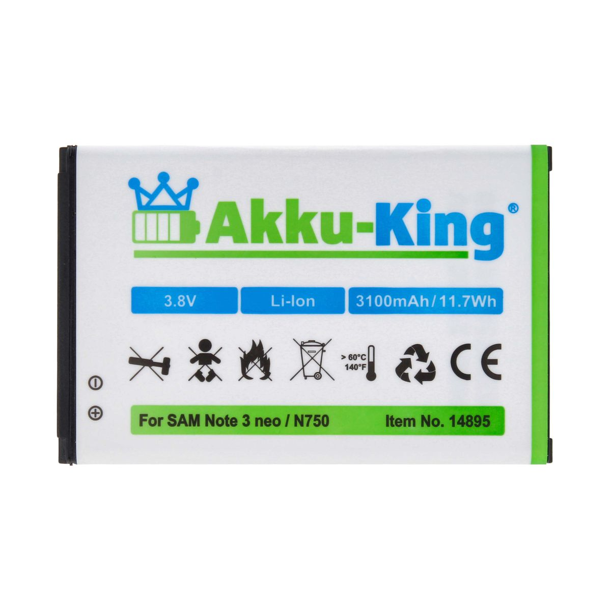 Volt, mit 3.8 Handy-Akku, AKKU-KING kompatibel 3100mAh Samsung Akku Li-Ion EB-BN750BBC