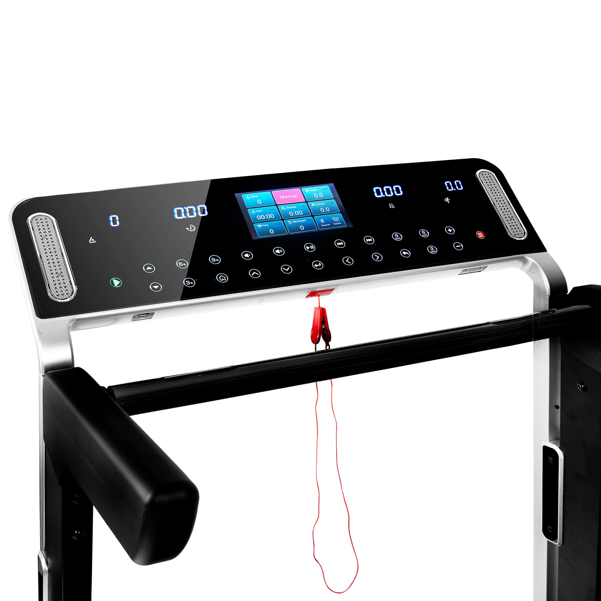 Laufband-Bedienfeld mit Display, Not-Aus-Kabel.