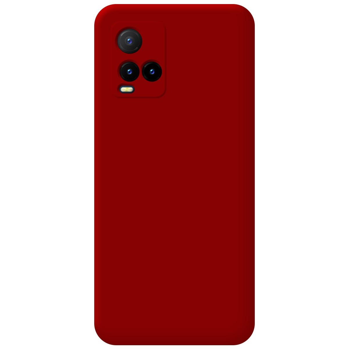 Funda de teléfono roja con cámara y flash.