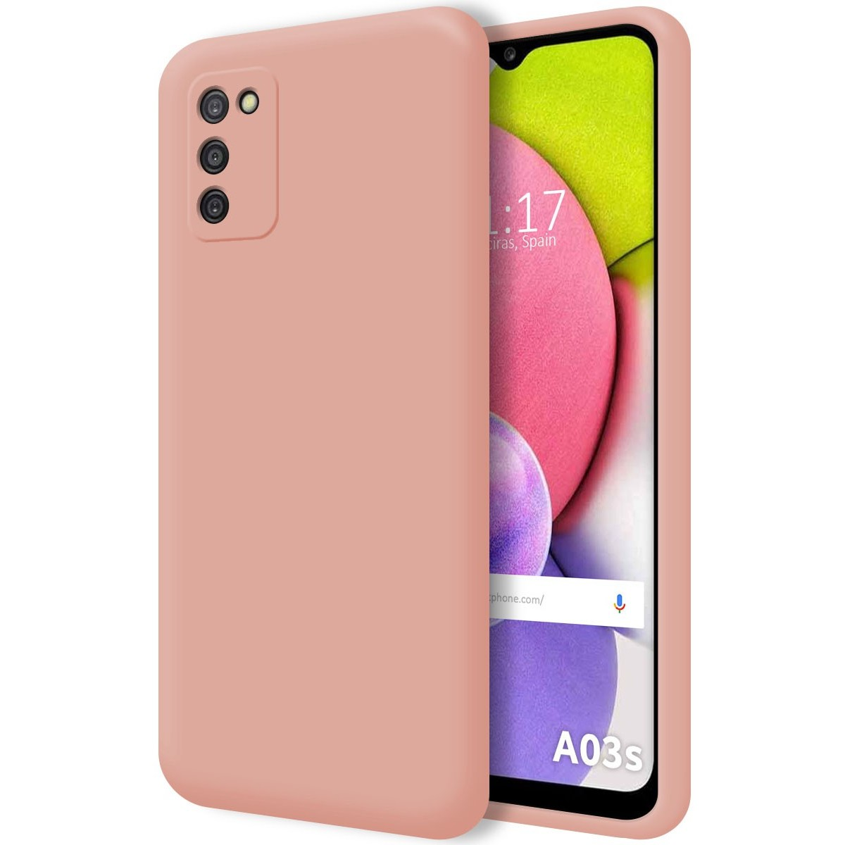 Custodia per telefono rosa, un telefono che mostra colori rosa e verdi.