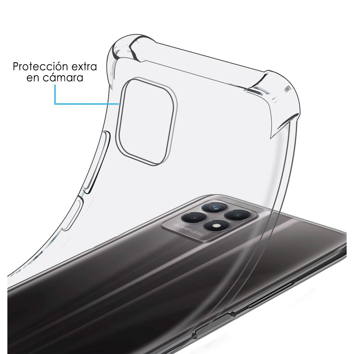 Funda de teléfono transparente con un teléfono dentro.