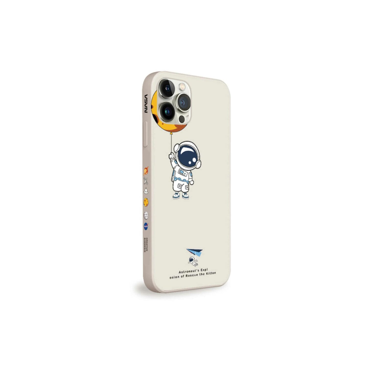 Telefonhülle mit Astronaut, der einen Ballon mit Katze hält, NASA-Logo.