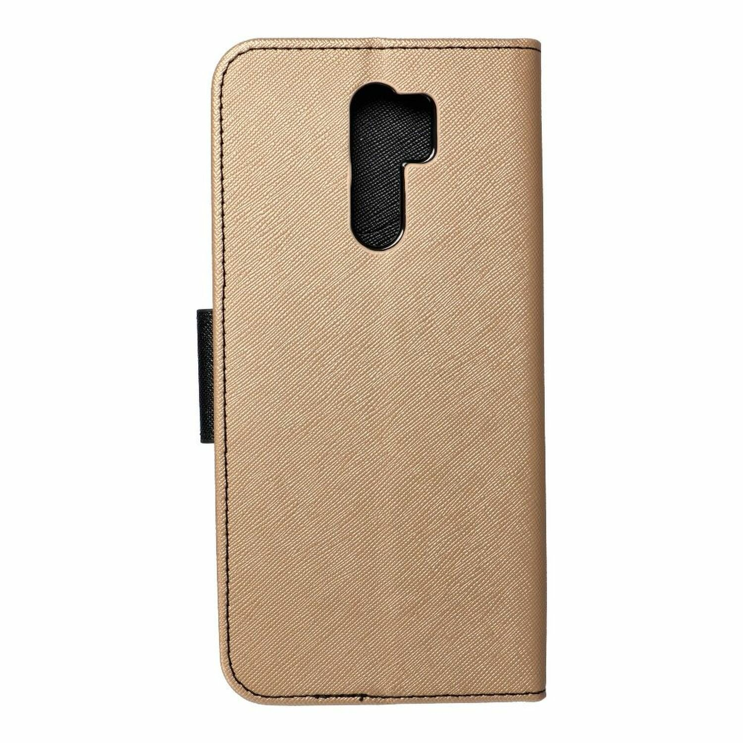 Beige Handyhülle mit schwarzem Verschluss. Sie hat einen Kameraausschnitt und eine strukturierte Oberfläche.
