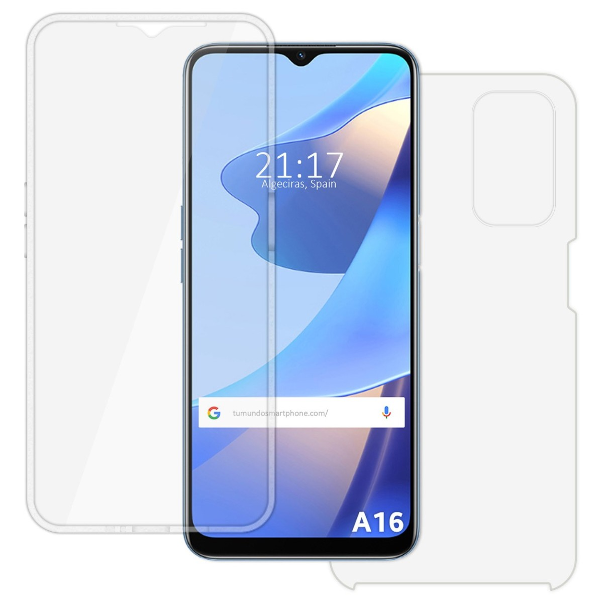 Protector de pantalla y teléfono con hora 21:17 Algeciras, España.