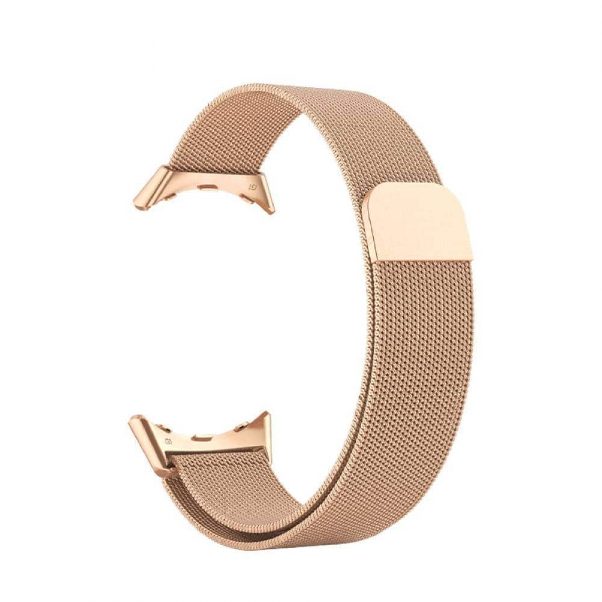 Roségoldfarbenes Uhrenarmband. Es ist im Mesh-Stil gehalten und hat einen einfachen Magnetverschluss.