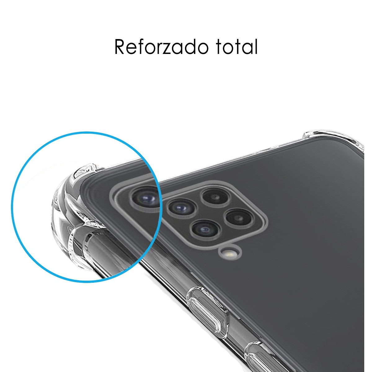Custodia con bordi rinforzati, che mostra un telefono.