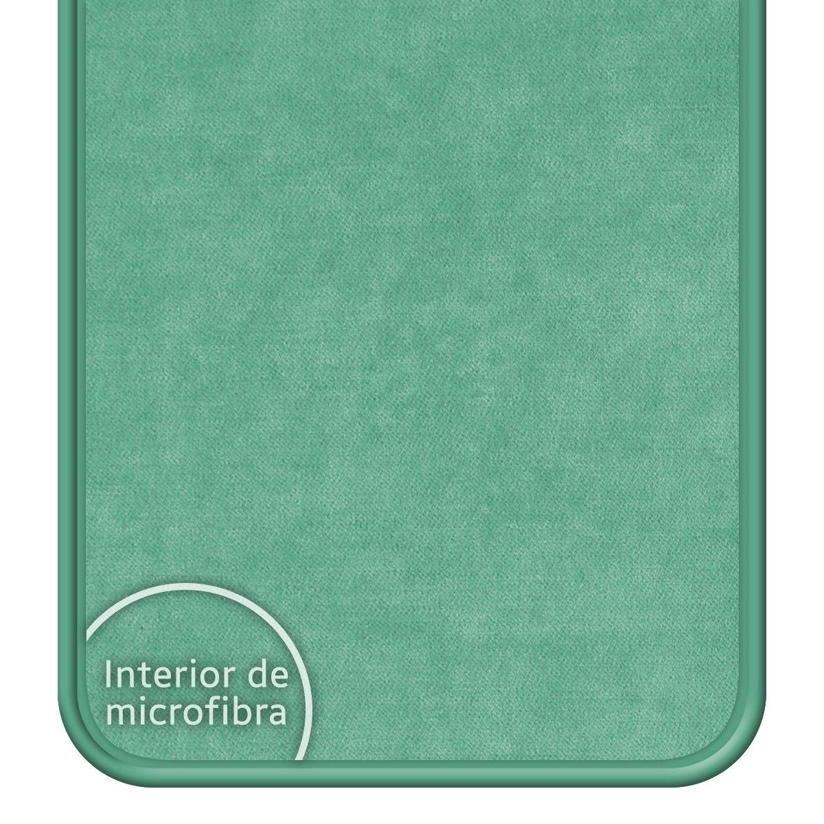 Funda de teléfono con texto de microfibra verde.