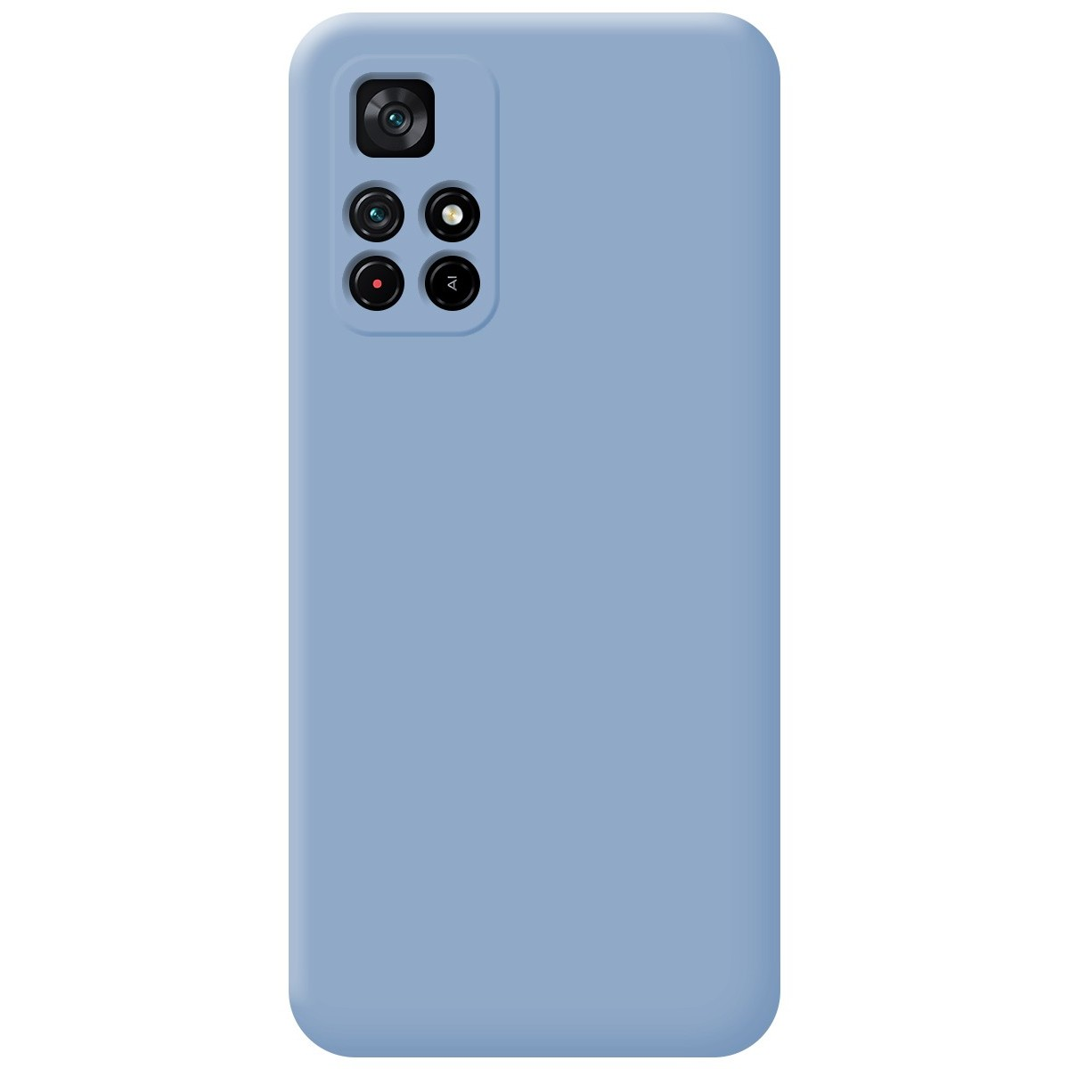Funda azul claro con conjunto de cámaras y etiqueta IA.