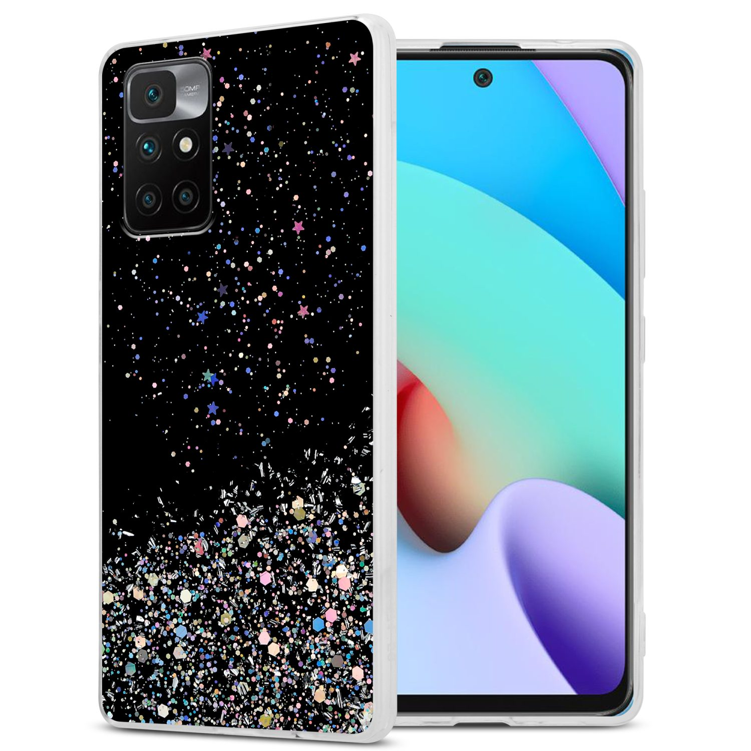 Cadorabo Custodia Per Xiaomi Redmi Note 9 – Cover In TPU Con Glitter, Nero, Protettiva Antiurto - 3