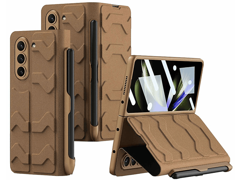 WIGENTO Braun Kunstleder mit 5G, Fold5 Samsung, Backcover, Design Stifthalterung, Z Galaxy stoßfeste Hülle