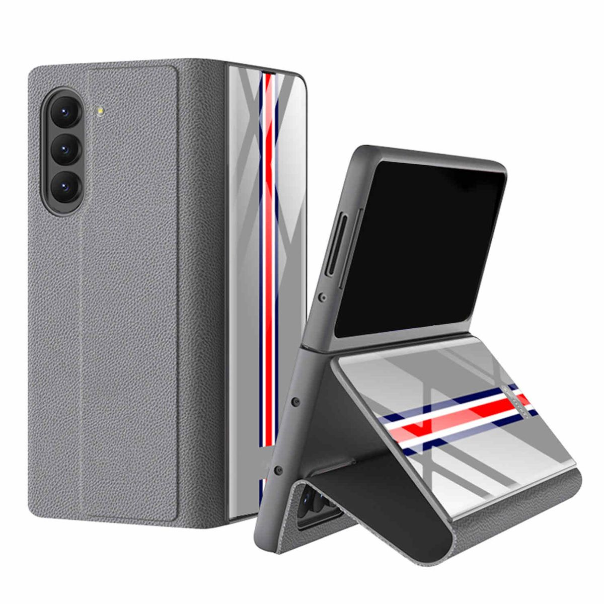 Fold5 Kreditkartenfach, Backcover, 5G, Grau Galaxy WIGENTO / Z Samsung, Rot Design Hülle mit Kunstleder