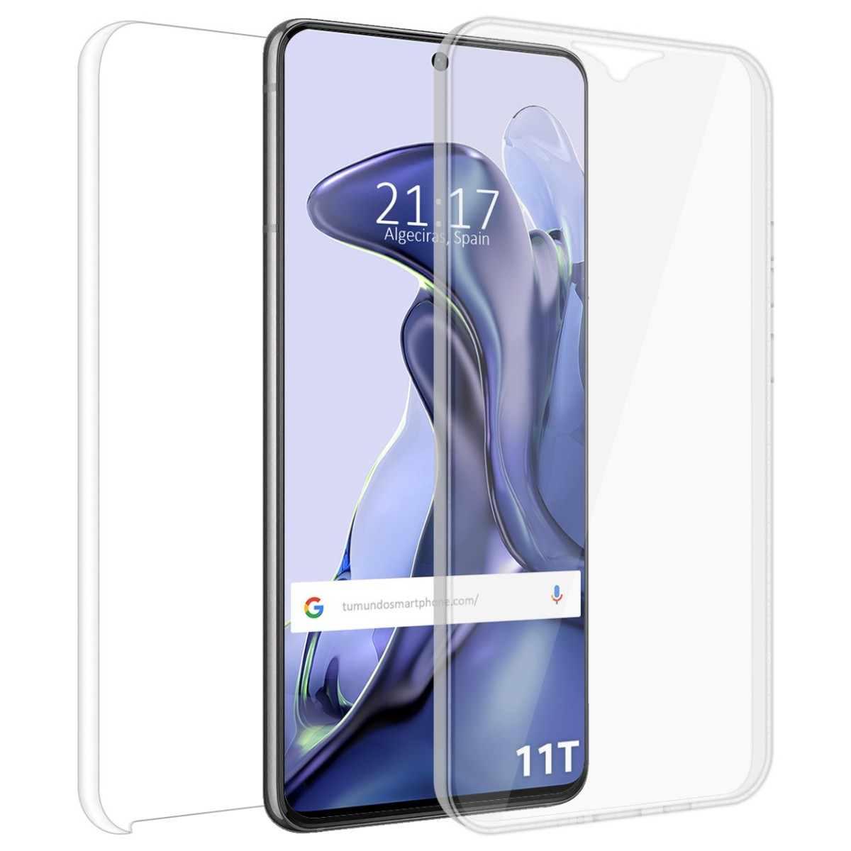 Protector de pantalla. La pantalla muestra hora y sitio web.