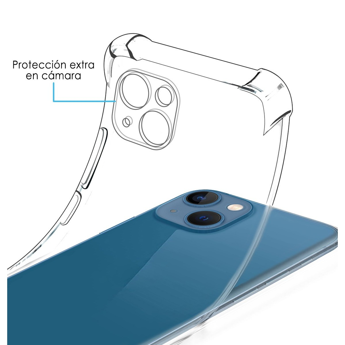 Il telefono è all'interno di una custodia. La custodia protegge la fotocamera. Il telefono è blu.