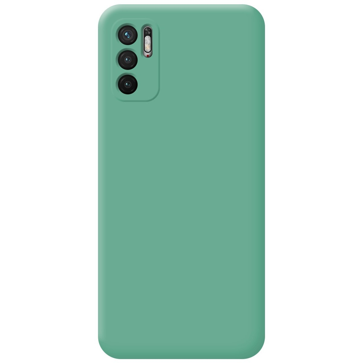 Una custodia per telefono verde menta con un rialzo per la fotocamera in alto.