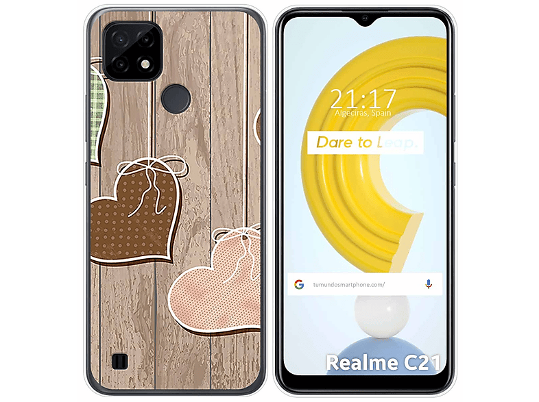 Realme 8i Funda Gel Tpu Silicona dibujo Corazones Madera