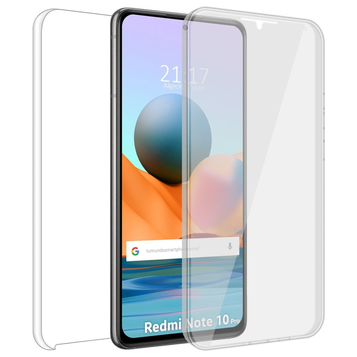 Un telefono con una protezione per lo schermo installata e una protezione per lo schermo separata.