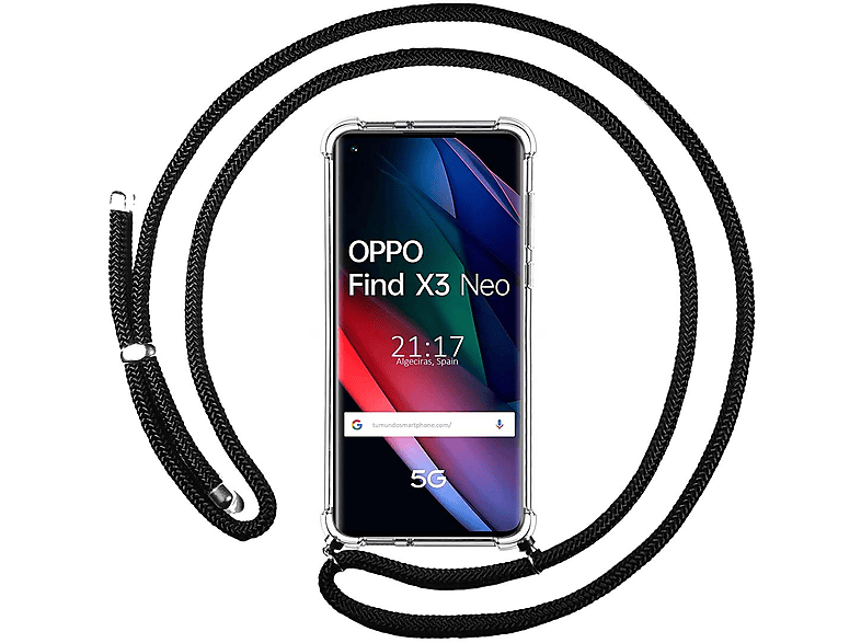 Kwmobile Custodia In Silicone TPU Per Oppo Find X3 Neo Con Cordino Incluso: Trasparente/Nero - 2