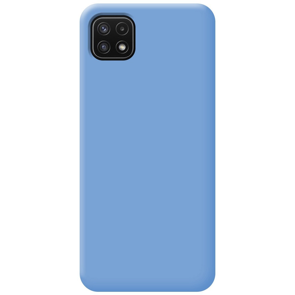 Custodia per telefono azzurra con quattro lenti della fotocamera.