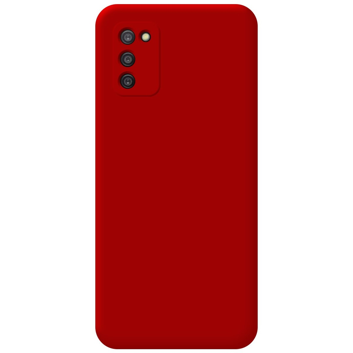 Una custodia per telefono rossa con tre obiettivi per fotocamera.