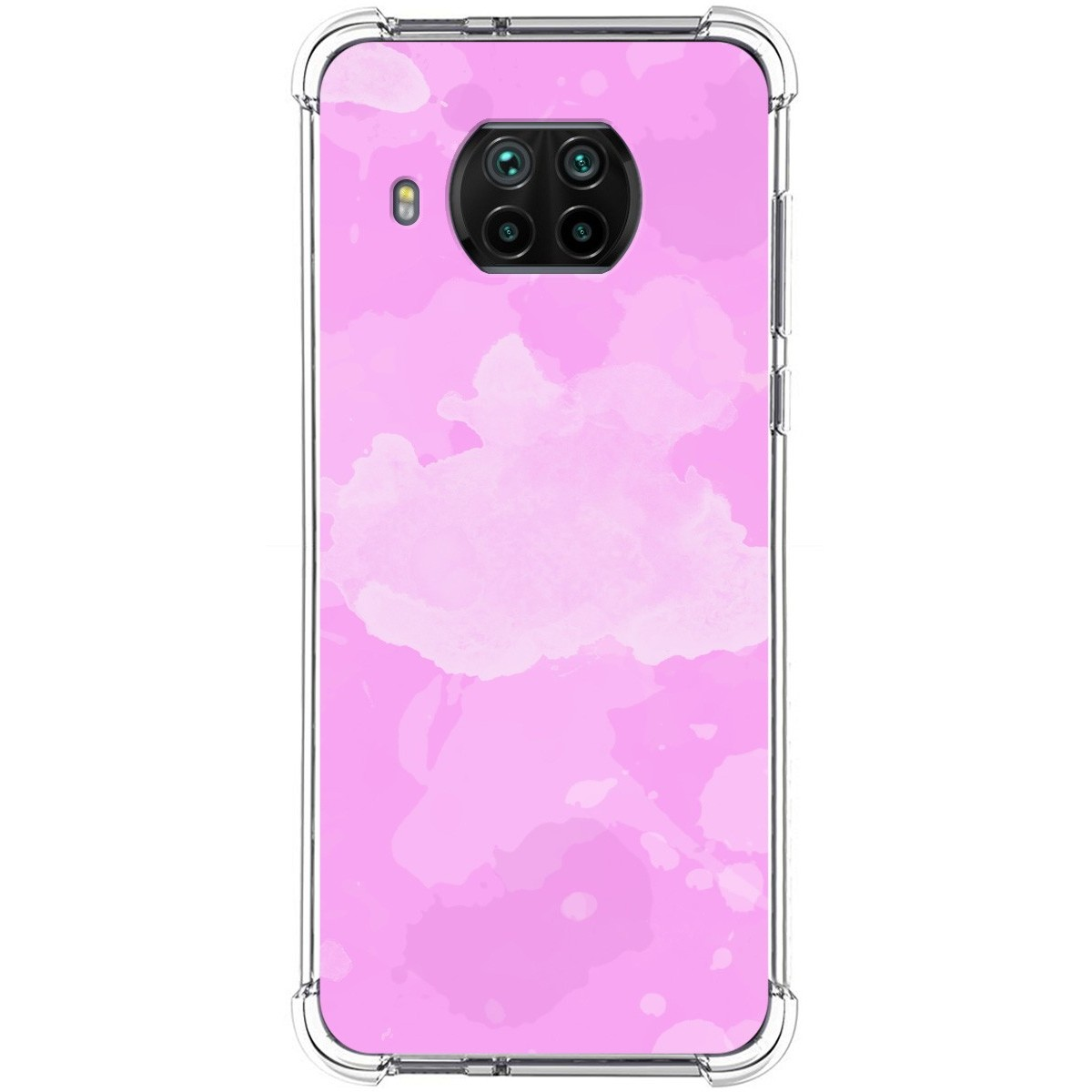 Funda de teléfono acuarela rosa con borde transparente. Con recorte de cámara.