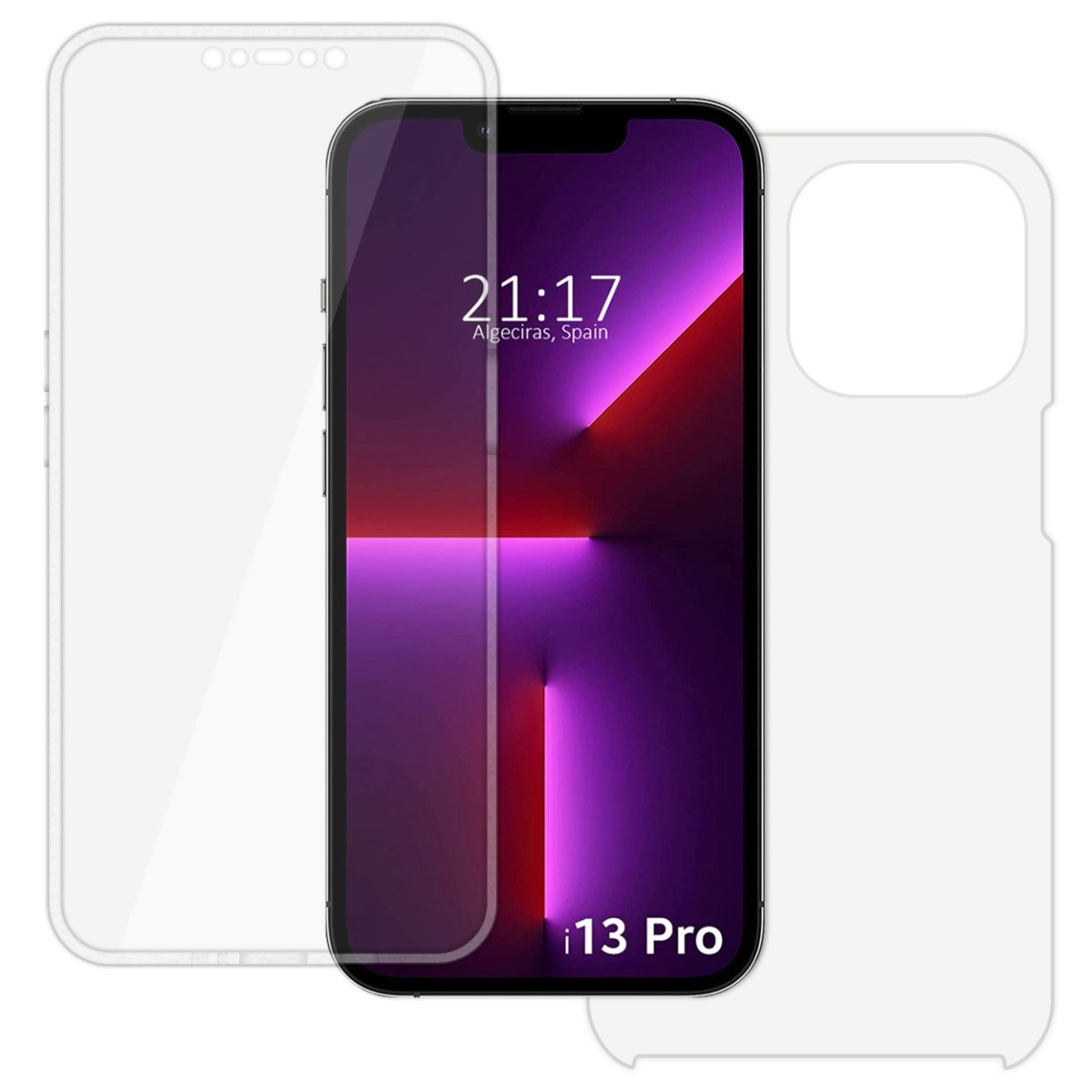 Un iPhone con protezione schermo e custodia.