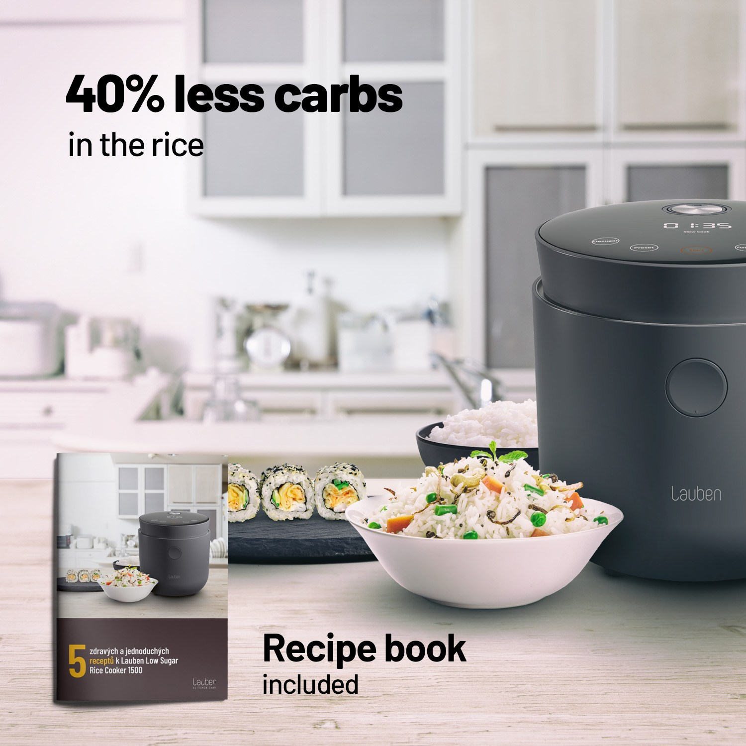 LAUBEN Low Sugar Rice Cooker (1,0 schwarz) 1500AT Reiskocher kW