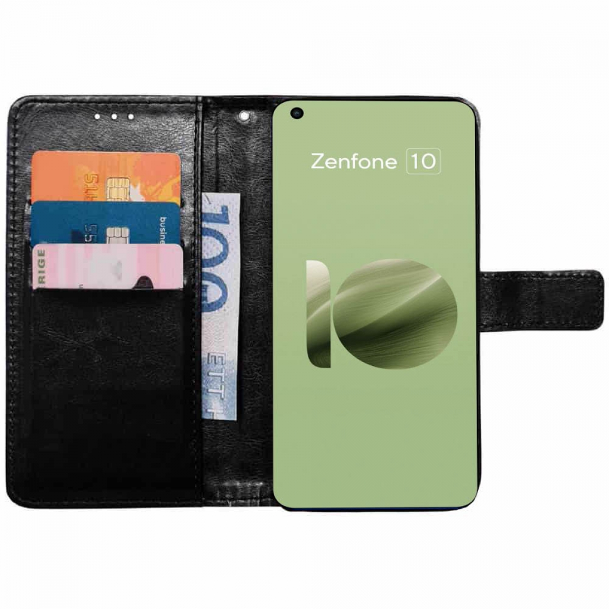 Handyhülle mit einem Telefon darin. Der Telefonbildschirm zeigt das Zenfone 10 Logo.