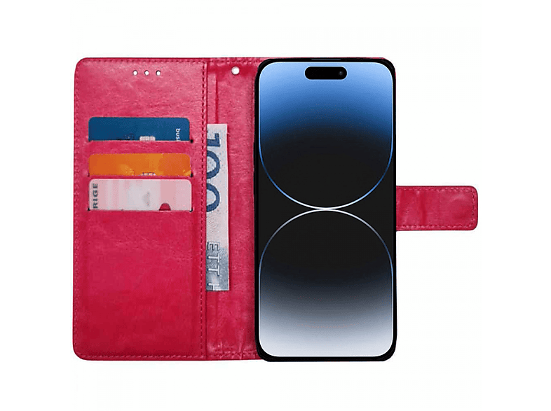 CASEONLINE 3-karten, Bookcover, Apple, iPhone 15, Rosa