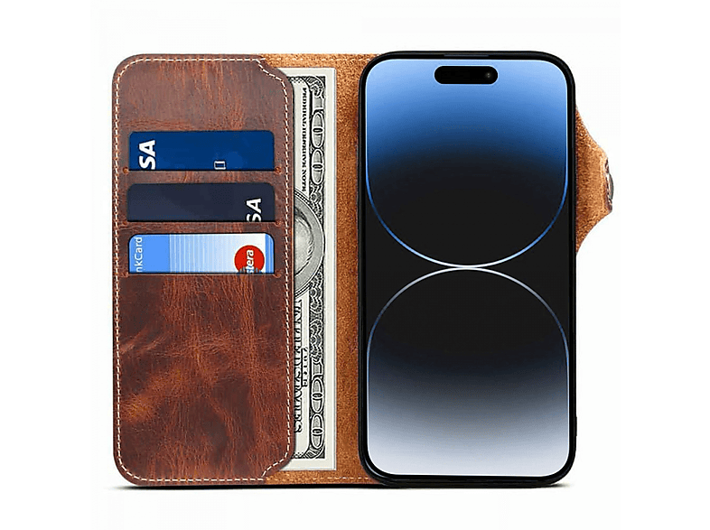 CASEONLINE Leder, Bookcover, Apple, Plus, 15 Braun iPhone