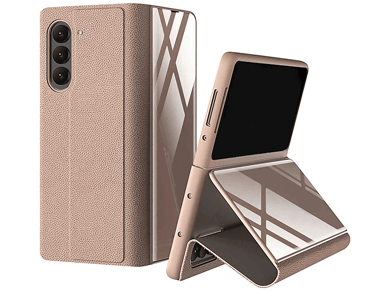 WIGENTO Design Kunstleder Kreditkartenfach, Fold5 Gold Backcover, mit Samsung, Galaxy Z Hülle 5G