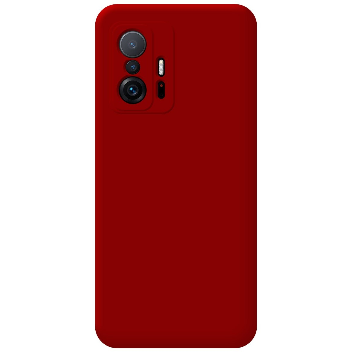 Custodia rossa per telefono con modulo fotocamera. La custodia è rosso tinta unita.