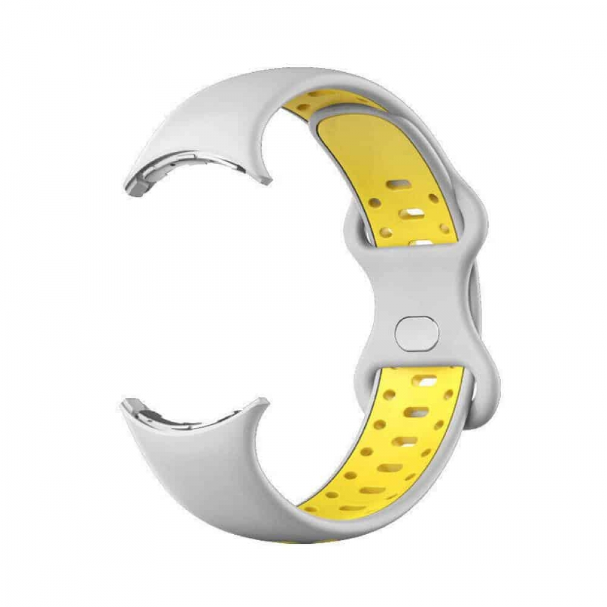 Weiß-gelbes Uhrenarmband mit zweifarbigem Design.