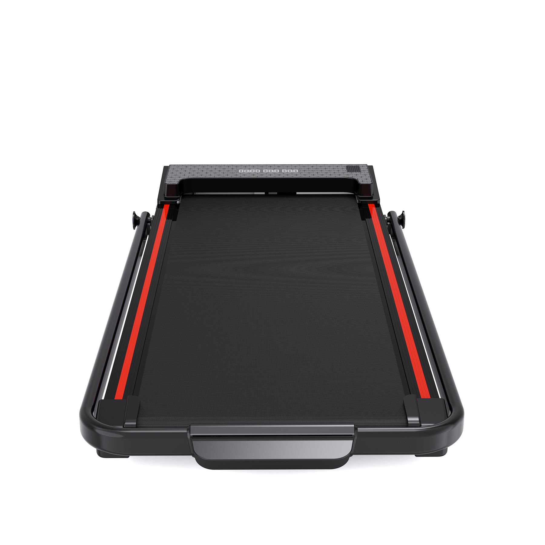 Un tapis roulant nero con accenti rossi.