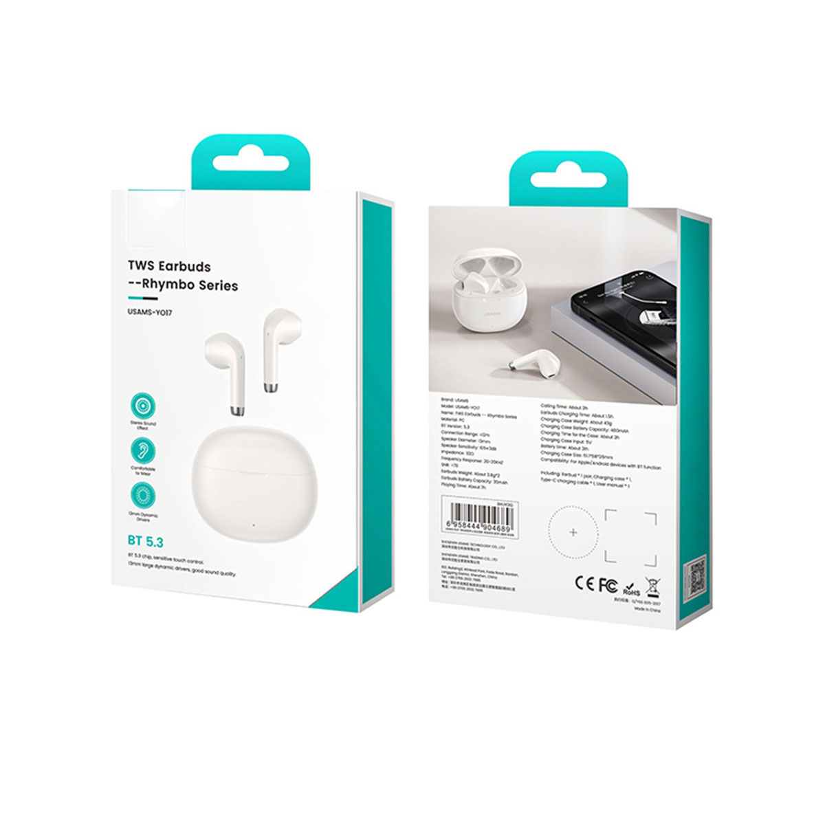 BRIGHTAKE True Wireless Bluetooth Headset weiß Wasserfest, In-ear Langzeitbatterie, - 5.3 Bluetooth-Kopfhörer Rauschunterdrückung