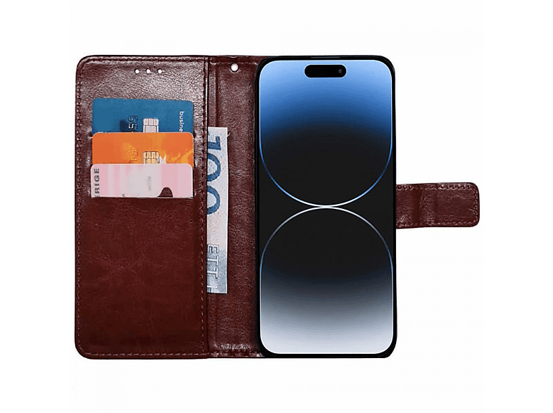 CASEONLINE 3-karten, Bookcover, Apple, iPhone Braun 15