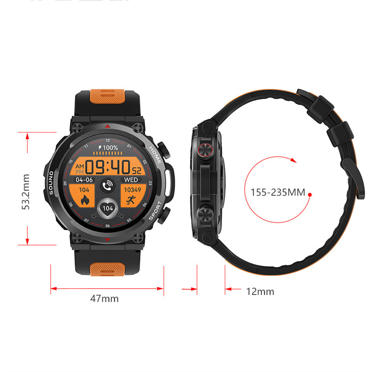 Talking Smartwatch BRIGHTAKE Smart - Schwarz,orange Multisport Smart Erinnerungen Herzfrequenz, Blutdruck, Kieselerde, Bluetooth Watch &