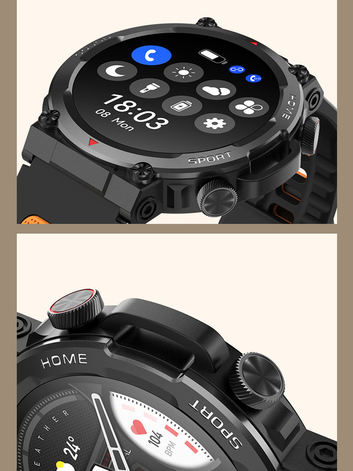 BRIGHTAKE Smart Smart Schwarz,orange - Watch Multisport Blutdruck, Herzfrequenz, Kieselerde, Talking Smartwatch Erinnerungen Bluetooth 