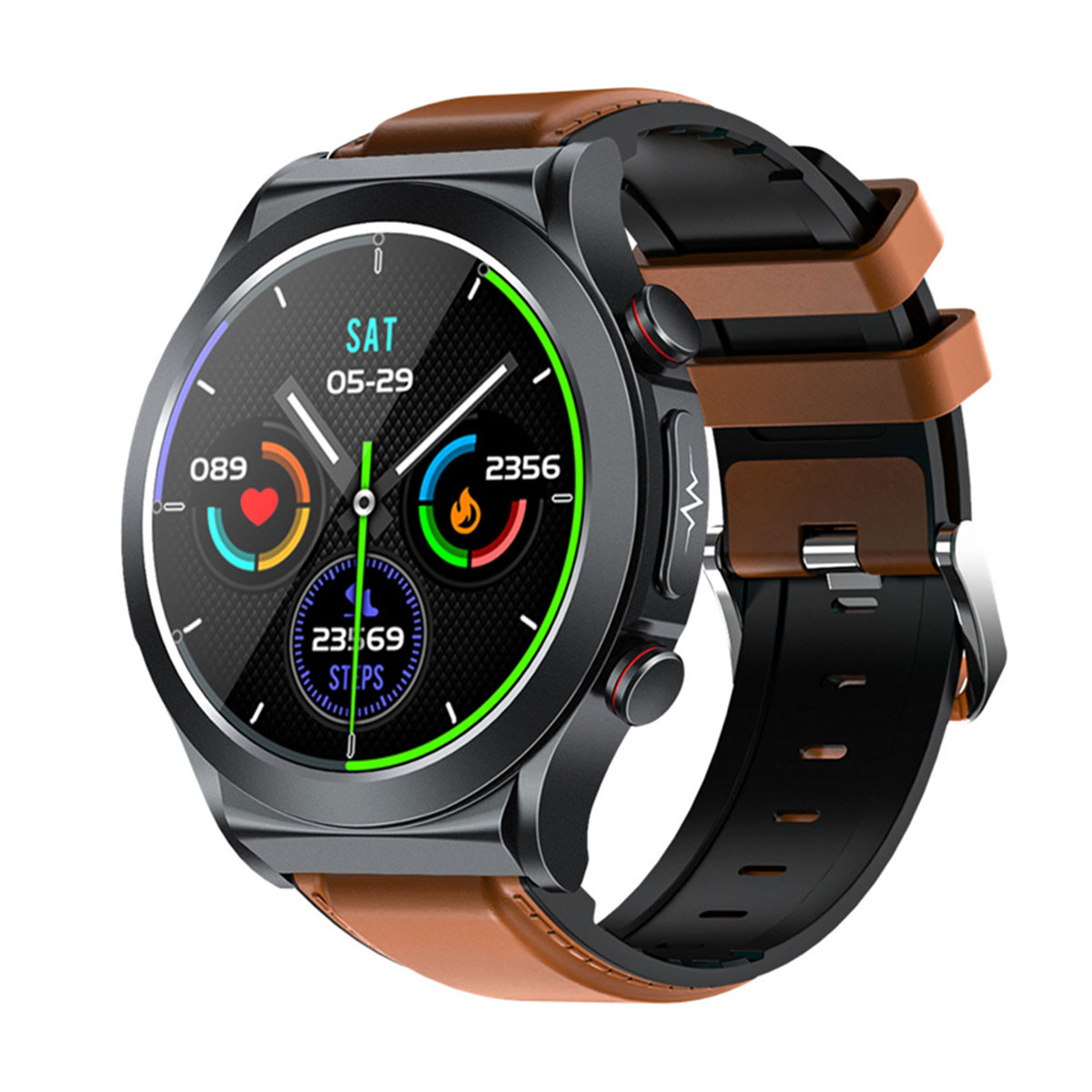 Smartwatch Kieselerde,leder, Smart-Funktionen mit BRIGHTAKE Gesundheitsüberwachung und Smartwatch Braun