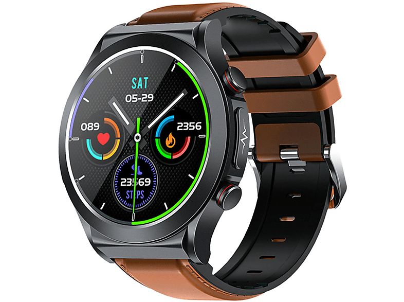 BRIGHTAKE Smartwatch mit Gesundheitsüberwachung und Smart-Funktionen Smartwatch Kieselerde,leder, Braun